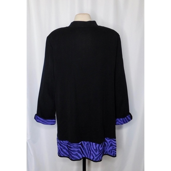 MING WANG Black Purple Knit Cardigan Zebra Knitwear Longline Career Size 2X - Picture 7 of 12